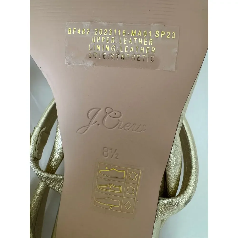 J.Crew Lucie Metallic Leather Slingback Block Heel Sandals Gold 8.5